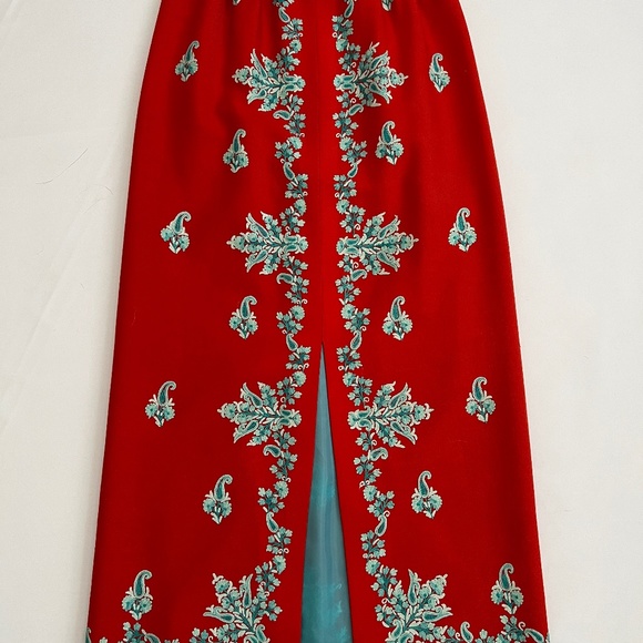 Vintage Handmade Wool Skirt with Embroidery Holiday Christmas
